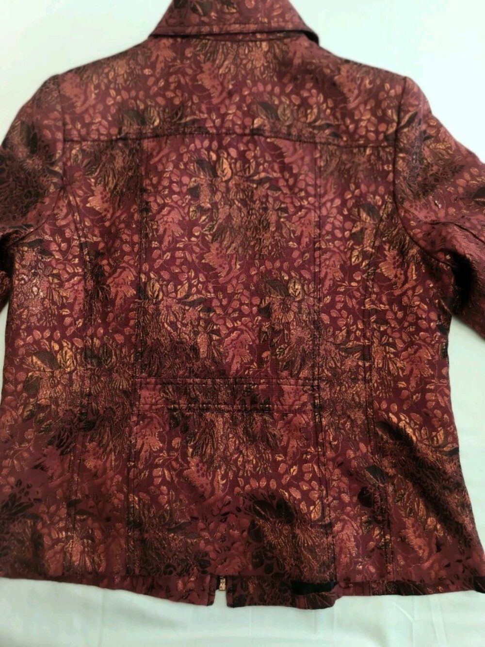 Kim Rogers Petite 12P Jacket Red Metallic Floral Zip-Up Brocade Style Top - Picture 7 of 12